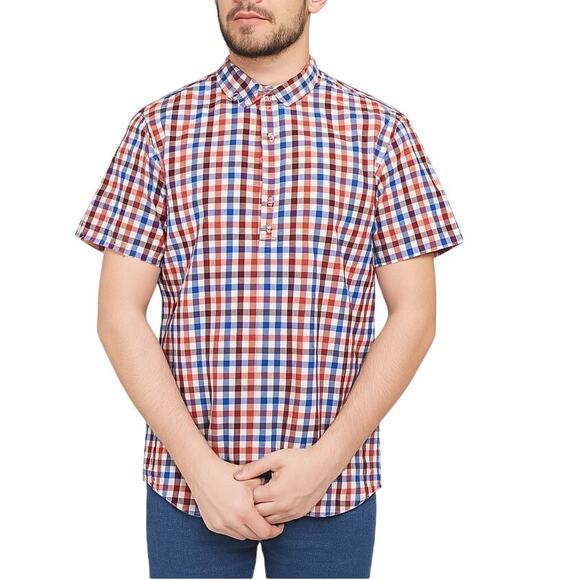 J. Crew Men's Plaid Button Down Shirt Red & Blue Short Sleeve Causal Preppy - Picture 1 of 5